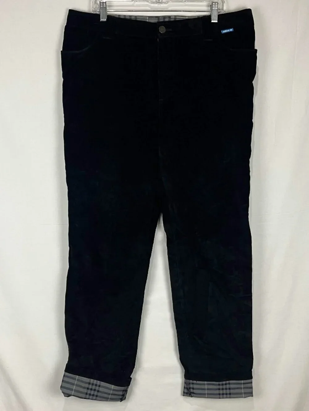 EUC Adidas Skateboarding Mens Black Corduroy Plaid Lined Skate Pants Size 36